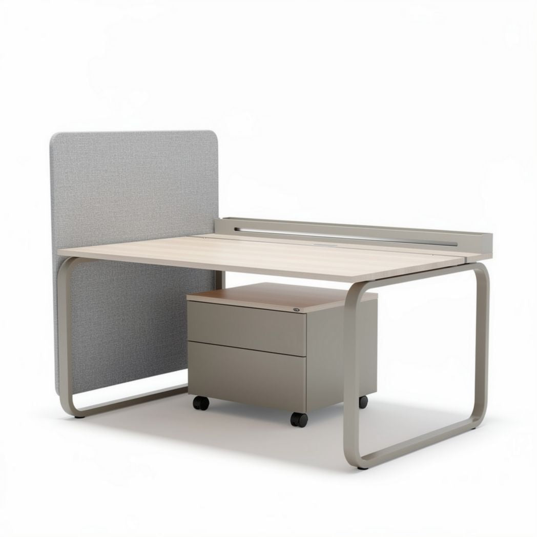 Mesa de escritório com gavetas em metal e madeira 120 x 60 x 75cm cinza