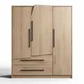 Guarda-roupa de madeira em tom claro com 3 portas e 2 gavetas 150 x 50 x 200cm