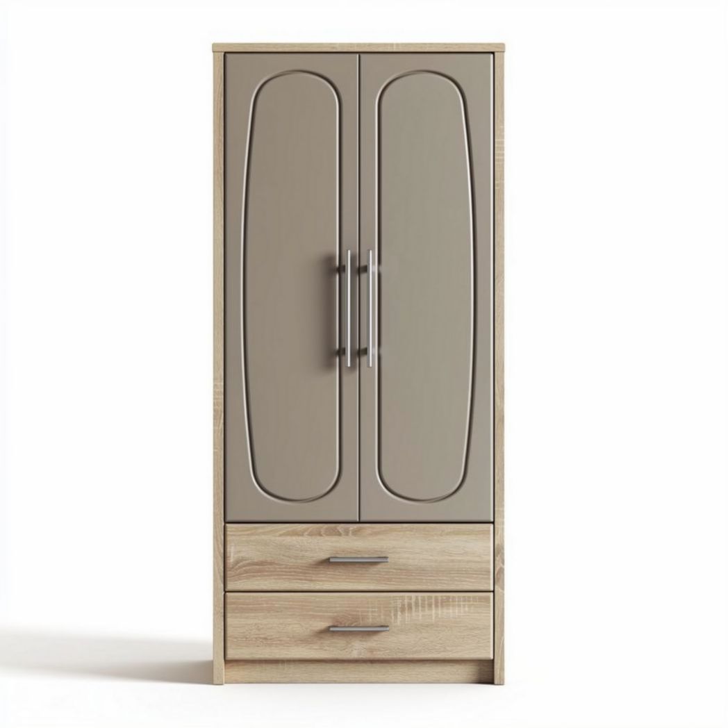 Guarda-roupa de madeira com portas cinza e duas gavetas 50 x 30 x 150cm