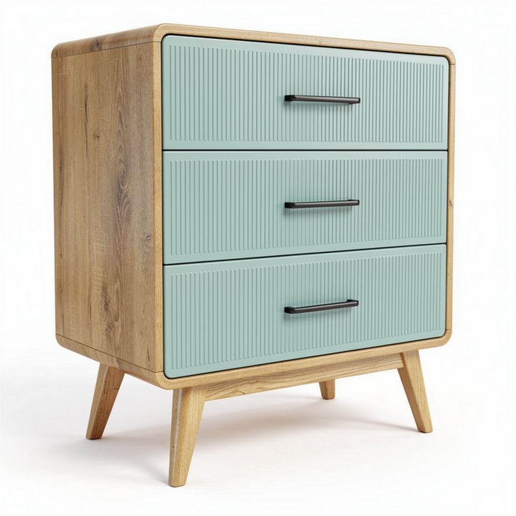 Cômoda em madeira com 3 gavetas em tom azul claro medidas 50 x 40 x 75cm