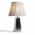 Luminária de mesa em metal prateado com cúpula de tecido 25 x 25 x 50cm