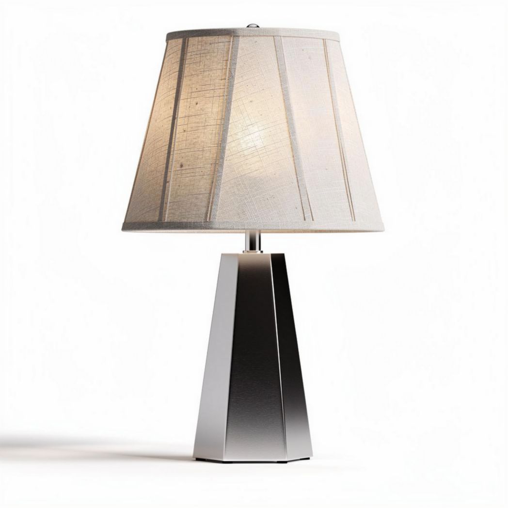 Luminária de mesa em metal prateado com cúpula de tecido 25 x 25 x 50cm