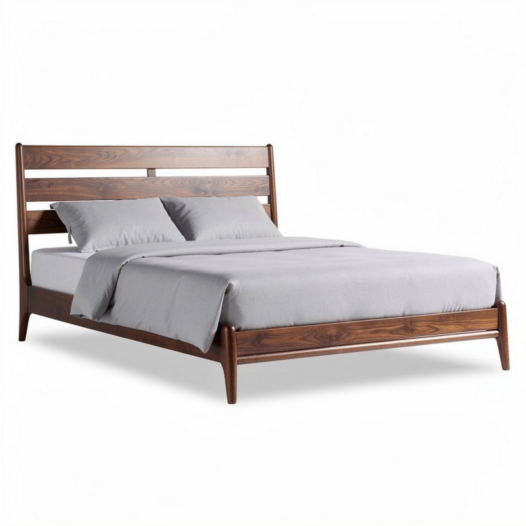 Cama de madeira escura com cabeceira moderna 200 x 160 x 100cm