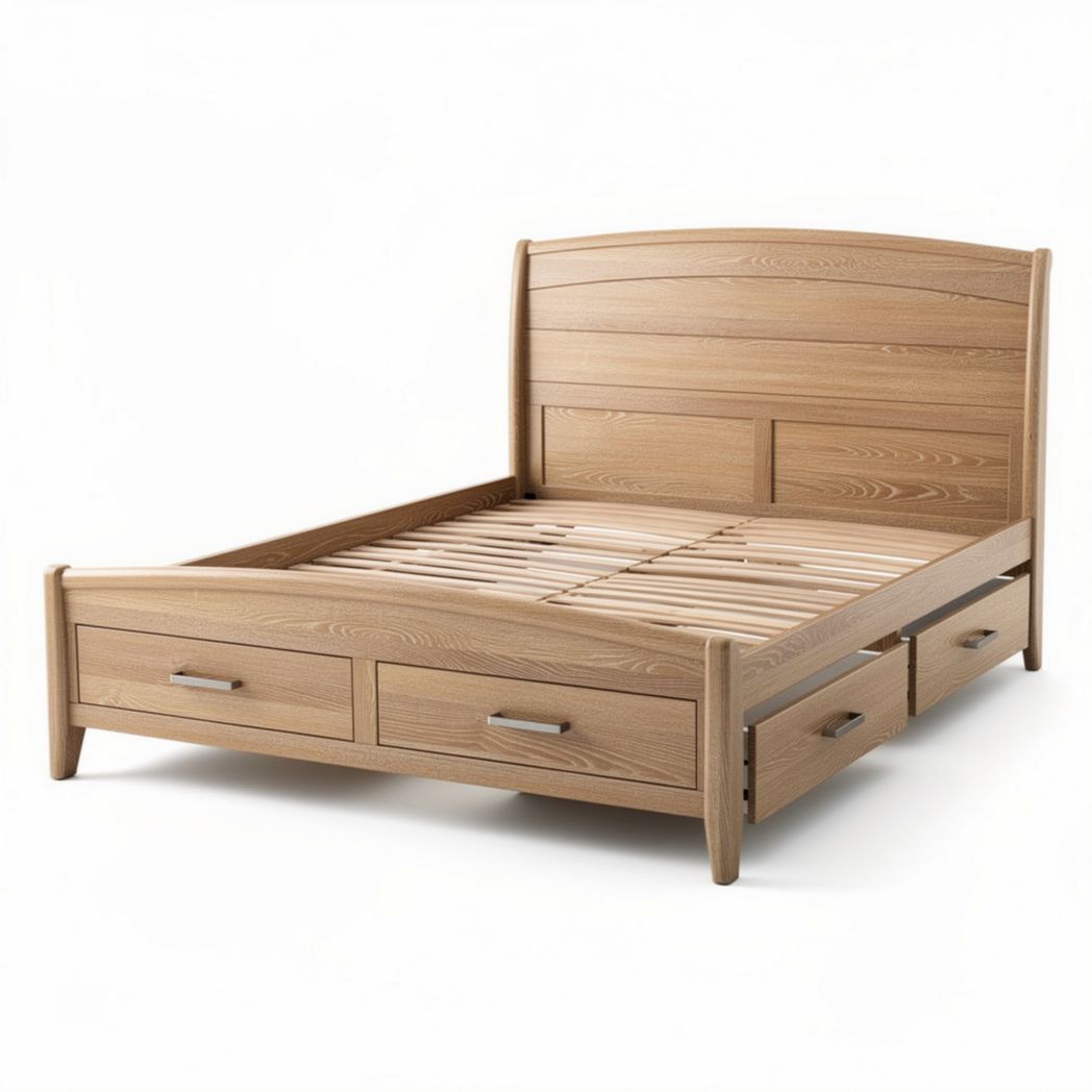 Cama de madeira com gavetas dimensões 200 x 160 x 100cm cor clara