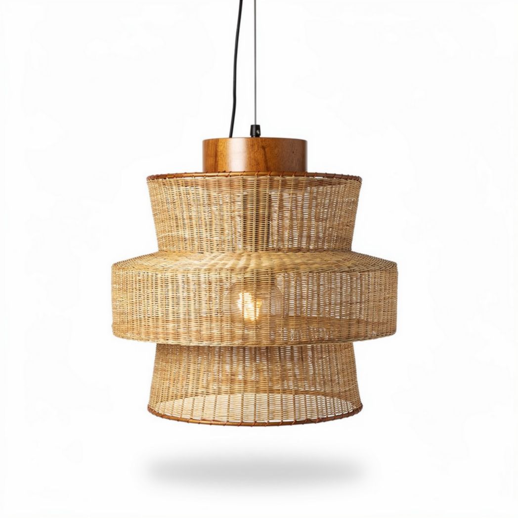 Luminária suspensa em material de rattan natural com diâmetro de 40cm