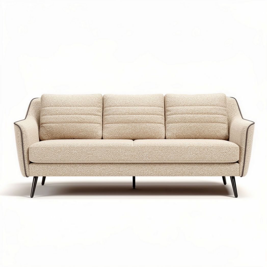 Sofá em tecido claro com estrutura metálica nas dimensões 200 x 90 x 85cm